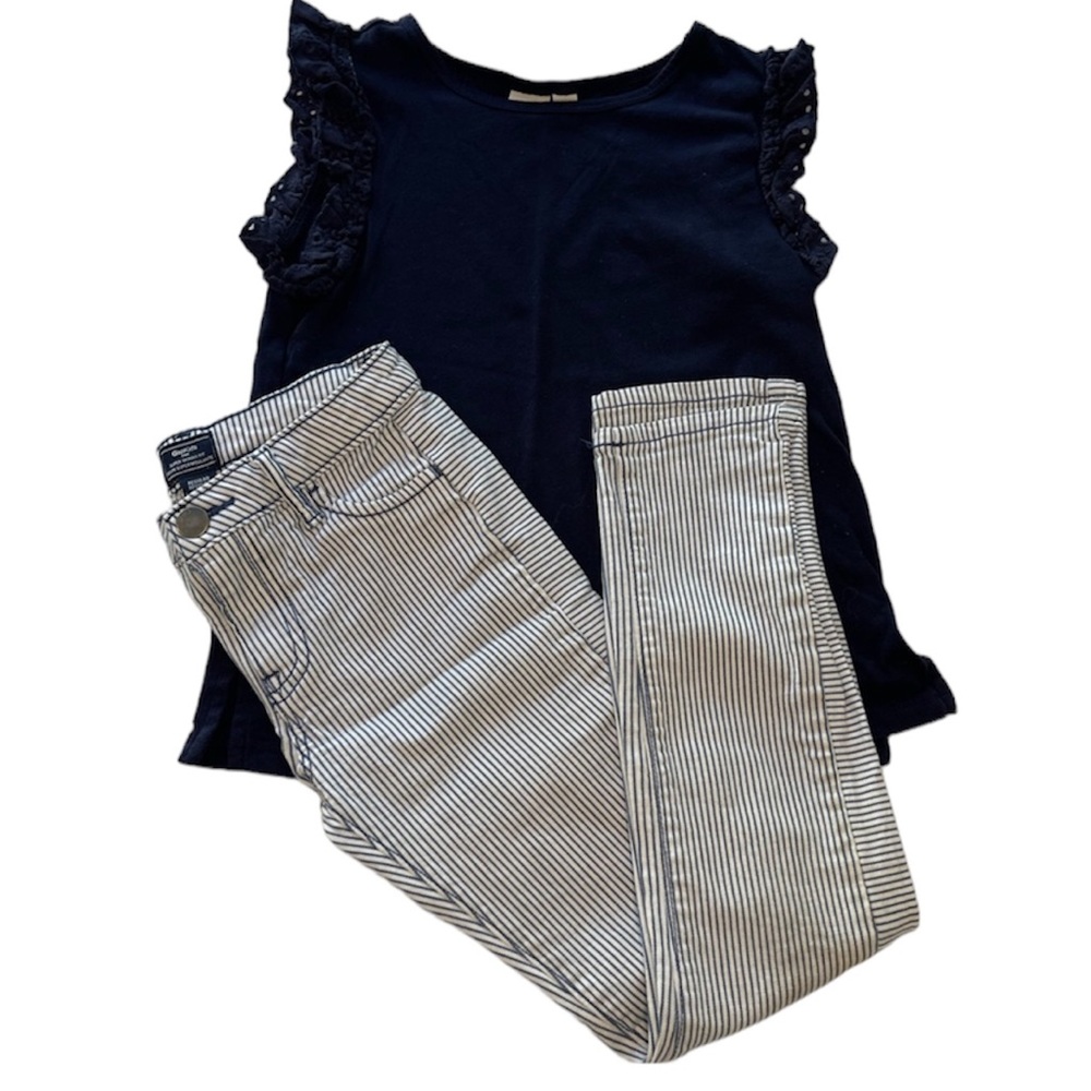 GAPKids Jeans Striped Navy T-Shirt Eyelet Trim Bundle Girls Size 7 Smal